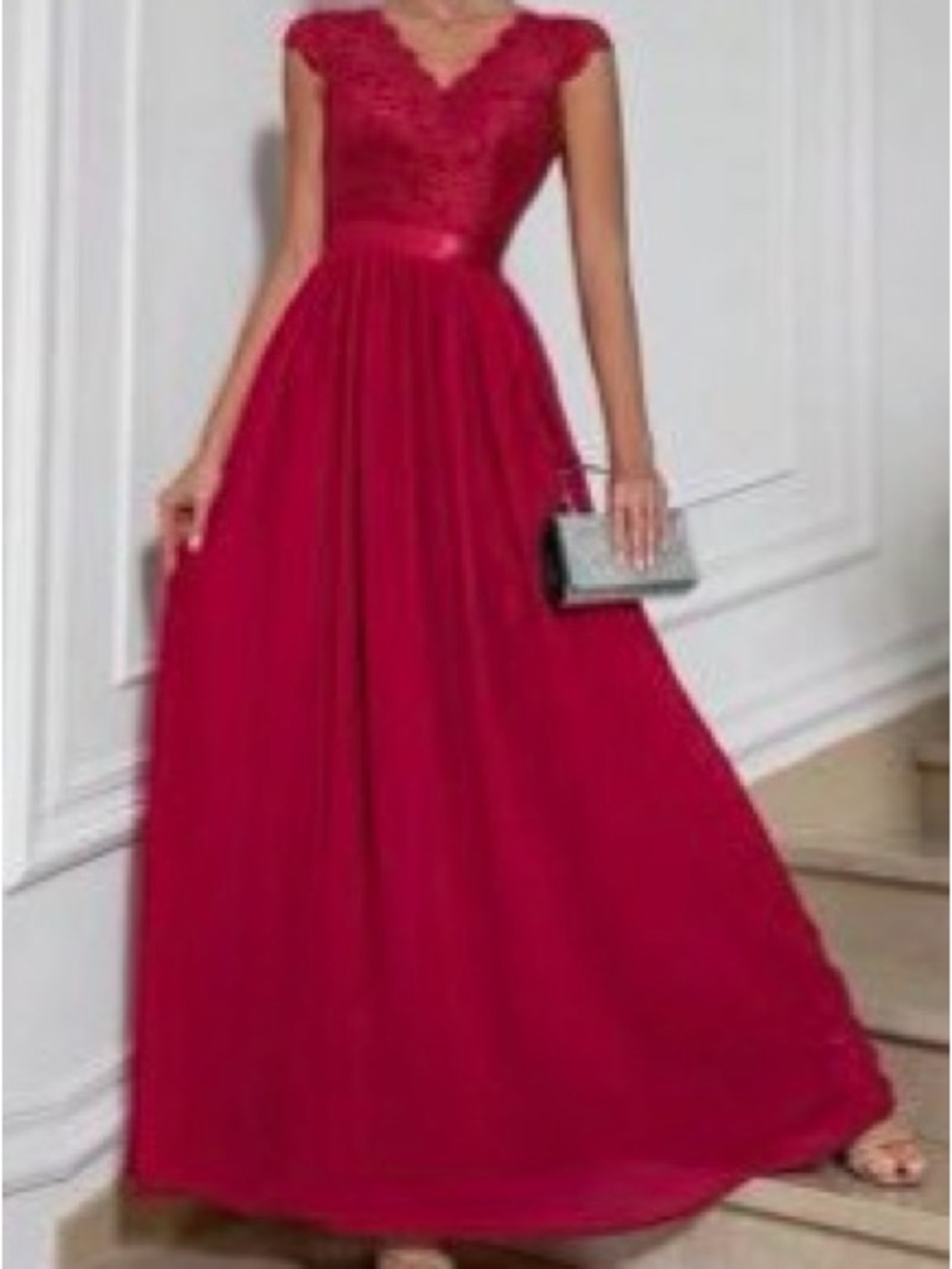 SHEIN Red Lace V-Neck Maxi Dress